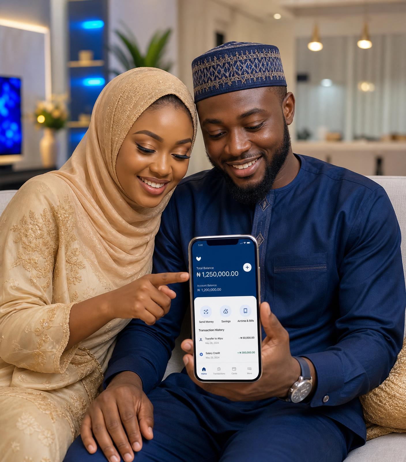 Nigerian couple using Iwa mobile banking
